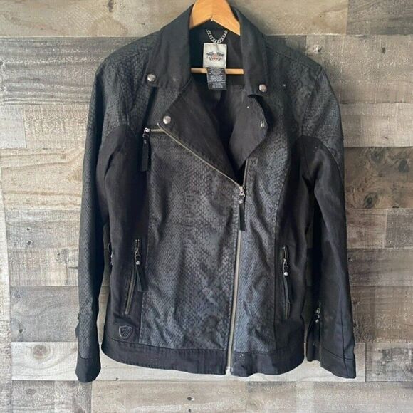 Women's Harley Davidson Motor Black Cotton Jacket Snake Skin Design Med / LG - Picture 1 of 9